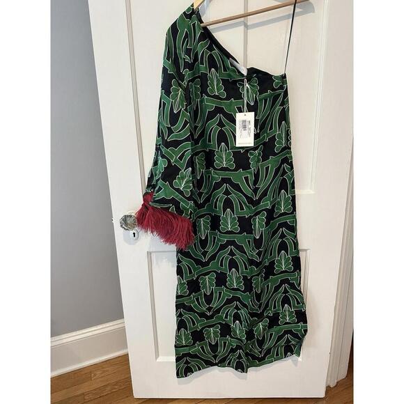 Borgo De Nor Aubrey Hammered Satin Midi Dress Geo Black NWT US 2 UK 6 Tuckernuck - Picture 2 of 6